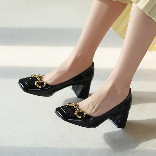 IUIU SECOND春秋季新款真皮单鞋女粗跟百搭浅口高跟鞋子女一脚蹬 商品图3