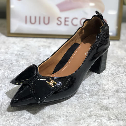 IUIU SECOND高跟鞋女单鞋2021秋季新款漆皮蝴蝶结浅口尖头鞋 商品图1