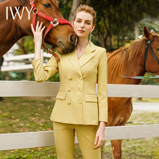 IWY/黄色西装套装长袖高级双排扣总裁西服主持人服装微喇裤工作服221004C1+P3 商品图1