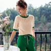 欧芮儿套头针织衫女夏季2022年新款时尚复古镂空撞色麻花薄款上衣 商品缩略图0