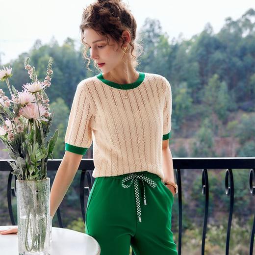 欧芮儿套头针织衫女夏季2022年新款时尚复古镂空撞色麻花薄款上衣 商品图0