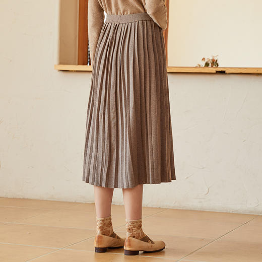 Famecoco范可儿宽松百褶毛织半身裙冬季加厚羊毛A字裙女F228HA018 商品图1