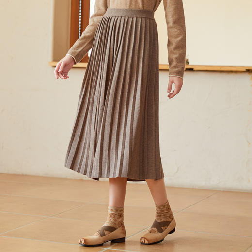 Famecoco范可儿宽松百褶毛织半身裙冬季加厚羊毛A字裙女F228HA018 商品图3