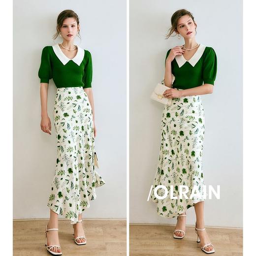 欧芮儿碎花半身裙女夏季2022新款高腰时尚不规则仿真丝a字伞摆裙 商品图1