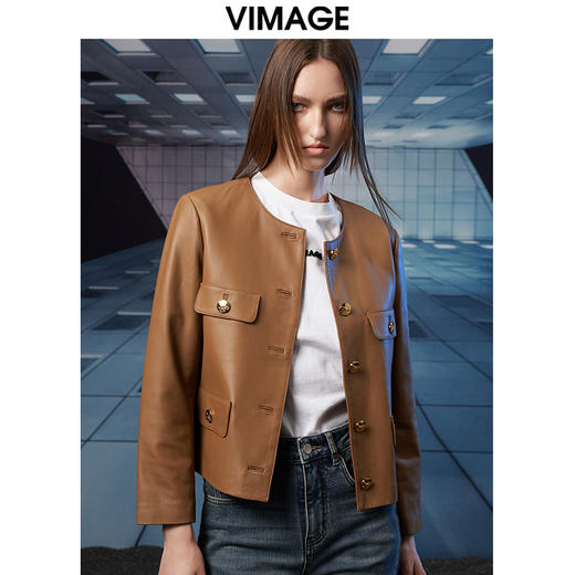 VIMAGE纬漫纪20202冬季新款保暖防风短款绵羊皮外套皮衣V1893404 商品图2