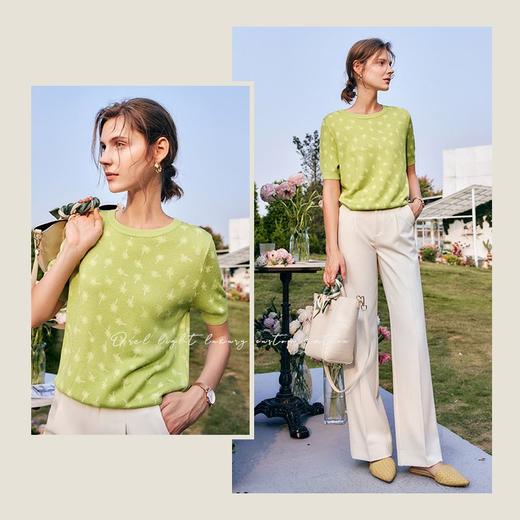 欧芮儿碎花套头针织衫女夏季2022新款时尚气质冰爽薄款五分袖上衣 商品图1