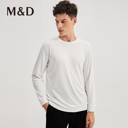M＆D名盾商务男装秋冬新品长袖圆领T恤白色打底体恤上衣男 商品图2