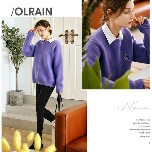 欧芮儿法式紫色毛衣女秋季2022年新款宽松减龄落肩袖套头衫 商品图0