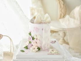 女士款 白色蝴蝶结 韩式裱花 优雅 复古 翻糖裱花蛋糕