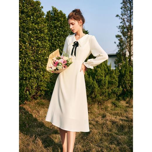 欧芮儿娃娃领连衣裙女夏季2022新款收腰法式蝴蝶结设计感薄款裙子 商品图3