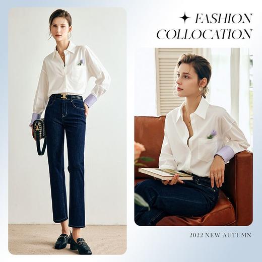 OLrain法式深色牛仔裤女早秋2022年新款时尚小个子显瘦弹力九分裤 商品图2