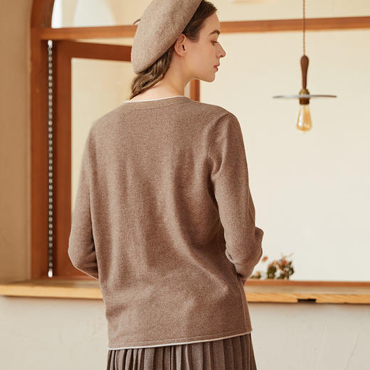 famecoco范可儿羊毛衫女100纯羊毛秋冬圆领手工绣花毛衣F228DB002 商品图1