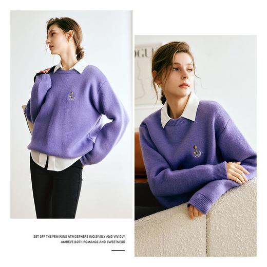 欧芮儿法式紫色毛衣女秋季2022年新款宽松减龄落肩袖套头衫 商品图1
