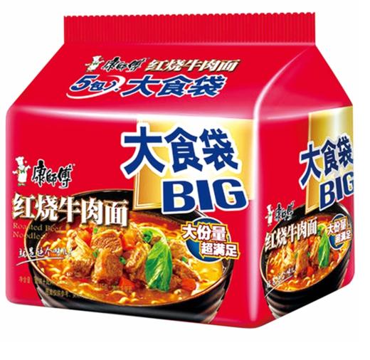 【亚欧超市】康师傅红烧牛肉面大食袋五连包129g*5/包 商品图0