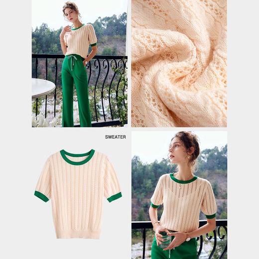 欧芮儿套头针织衫女夏季2022年新款时尚复古镂空撞色麻花薄款上衣 商品图2