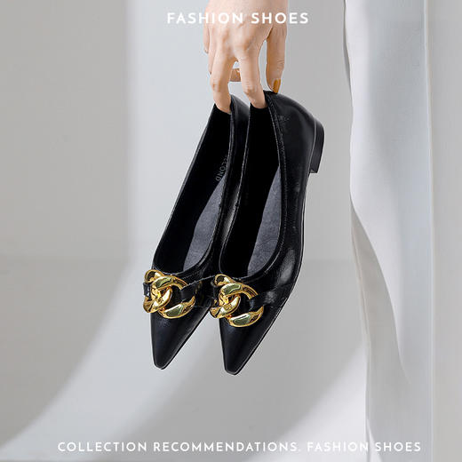 IUIU SECOND真皮单鞋女浅口小皮鞋商场同款一脚蹬尖头舒适平底鞋 商品图2