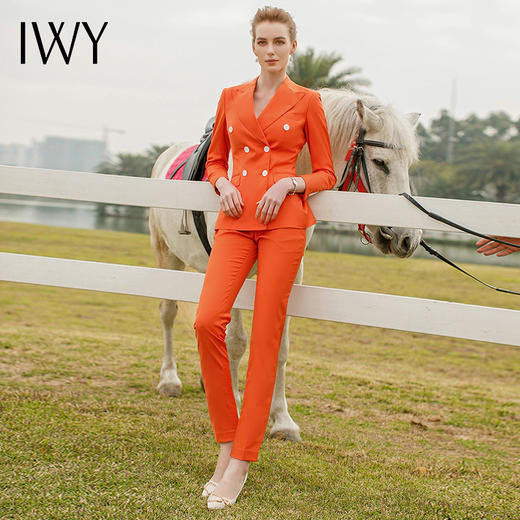 IWY/职业西装套装橘色长袖主持人播音高端西服干练气质职业装工装CP9309 商品图0