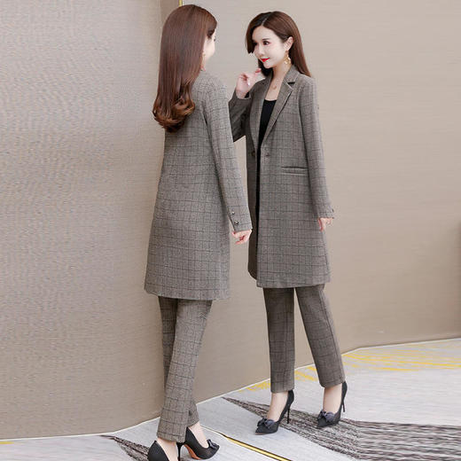YWE YSB216时尚两件套装修身格子西装外套休闲裤 商品图2