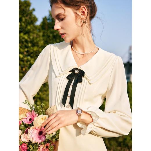 欧芮儿娃娃领连衣裙女夏季2022新款收腰法式蝴蝶结设计感薄款裙子 商品图2