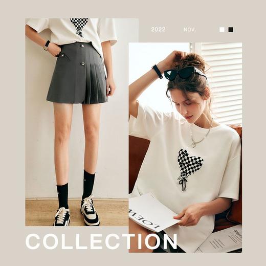 欧芮儿灰色半身裙女夏季2022新款高腰减龄学院风不规则百褶a字裙 商品图2