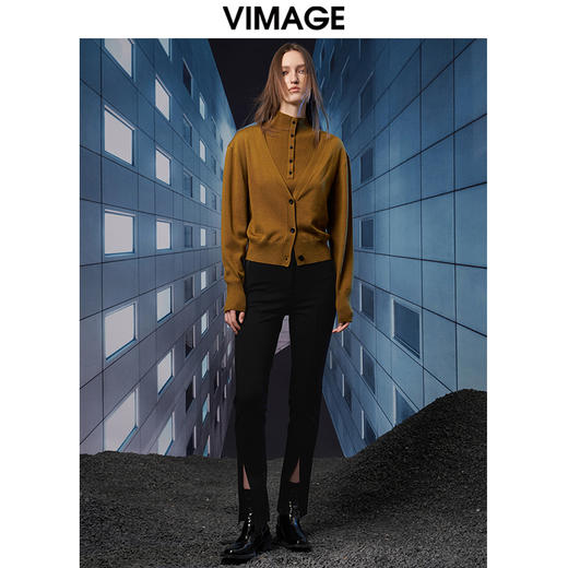 VIMAGE纬漫纪秋冬新款洋气显瘦百搭时尚开叉喇叭裤长裤V1805416 商品图1