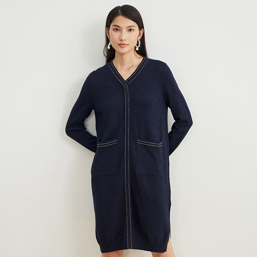 EITIE爱特爱冬季新款V领时尚通勤针织连衣裙女6801521 商品图1