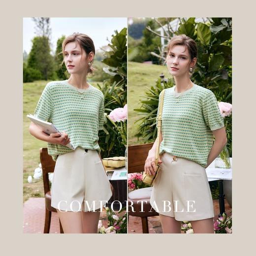 欧芮儿碎花针织衫女夏季2022年新款修身时尚冰爽丝薄款套头上衣 商品图2