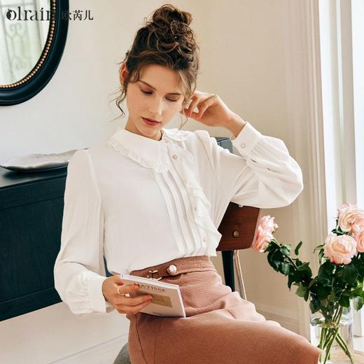 OLrain法式白色长袖雪纺蕾丝衫女早秋2022年新款不规则设计感衬衣 商品图4