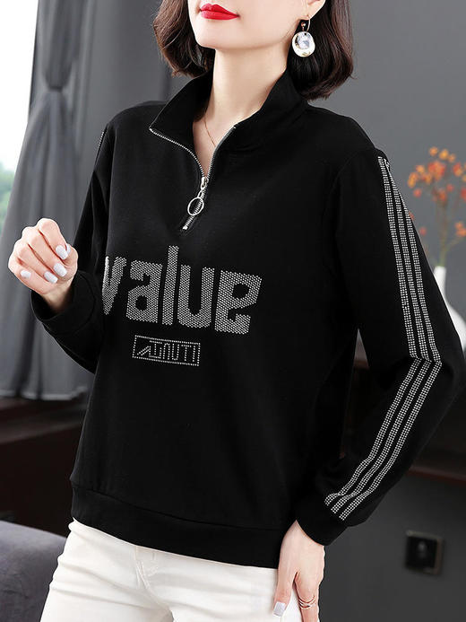 MZ 10074半高领拉链开扣棉质卫衣烫钻上衣 商品图2