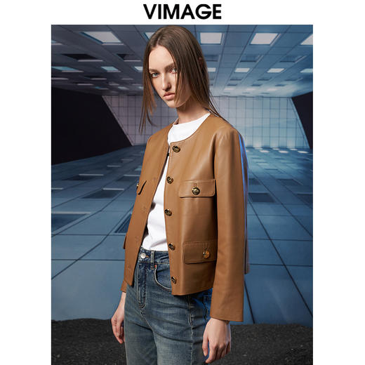 VIMAGE纬漫纪20202冬季新款保暖防风短款绵羊皮外套皮衣V1893404 商品图3