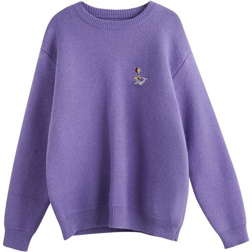 欧芮儿法式紫色毛衣女秋季2022年新款宽松减龄落肩袖套头衫 商品图4