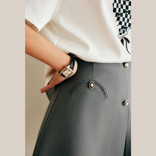 欧芮儿灰色半身裙女夏季2022新款高腰减龄学院风不规则百褶a字裙 商品图1