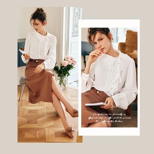 OLrain法式白色长袖雪纺蕾丝衫女早秋2022年新款不规则设计感衬衣 商品图0