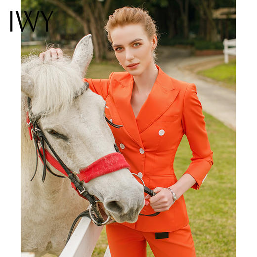 IWY/职业西装套装橘色长袖主持人播音高端西服干练气质职业装工装CP9309 商品图4