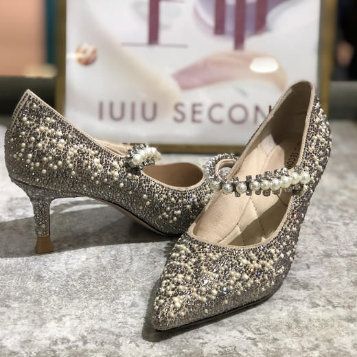 IUIU SECOND宴会高跟鞋女21新秋尖头伴娘新娘结婚鞋珍珠水晶单鞋 商品图3