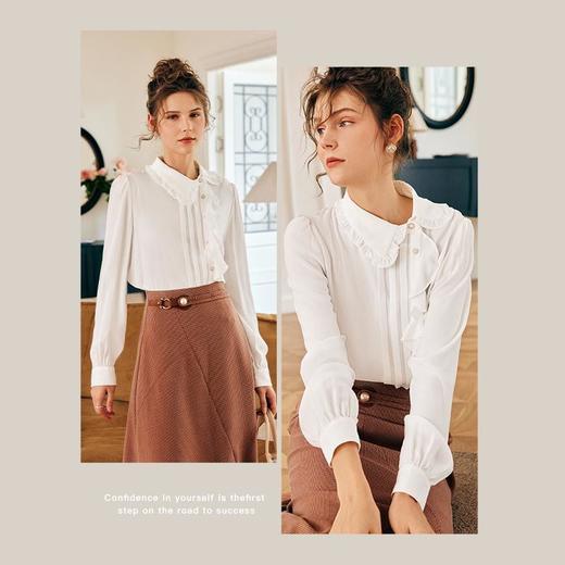 OLrain法式白色长袖雪纺蕾丝衫女早秋2022年新款不规则设计感衬衣 商品图3