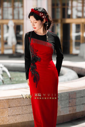 2202120 经典故事高弹乱麻 柔光斜纹绒连衣裙 雾境