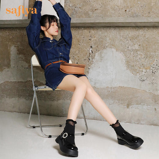 【双旦福利】Safiya/索菲娅 JK玛丽珍女鞋2022年冬季新款甜酷减龄厚软底袜靴女 SF24116076 商品图5
