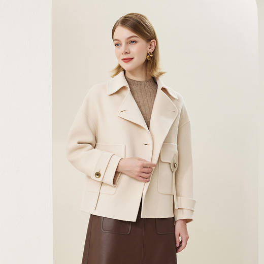 MH9A3斯尔丽瑟俪2022年冬上新商场同款小众法式双面羊毛短款西装领大衣 商品图0