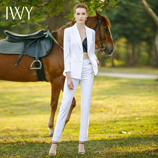 IWY/高端时尚白条纹西服套装女正装职业装气质西装小脚裤ol工作服CP9320 商品图2