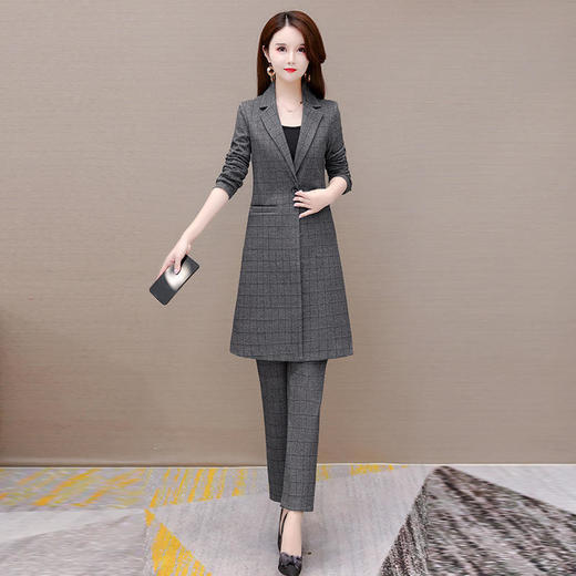 YWE YSB216时尚两件套装修身格子西装外套休闲裤 商品图1