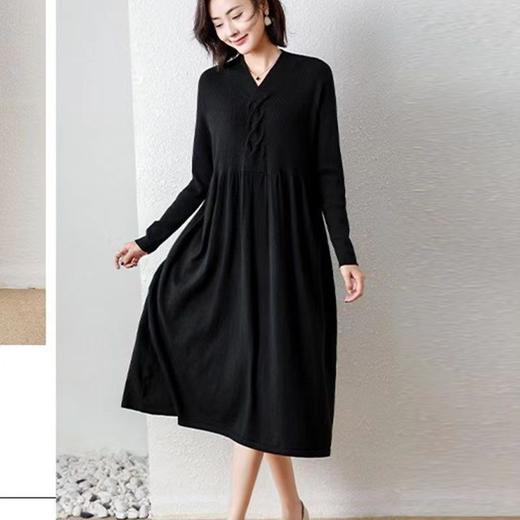 2022秋冬新款毛衣打底衫长款针织裙V领A版宽松遮肚大码连衣裙  ZQ1489-6103 商品图2