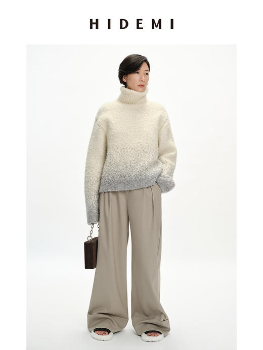 HIDEMI 圈圈羊毛混纺加厚粗针高领廓形星星渐变毛衣 商品图3