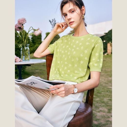 欧芮儿碎花套头针织衫女夏季2022新款时尚气质冰爽薄款五分袖上衣 商品图0