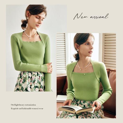 OLrain欧芮儿法式绿色套头针织衫女秋季2022年新款修身假两件毛衣 商品图1