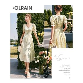 欧芮儿碎花雪纺连衣裙女春装2022年新款收腰法式V领冰爽薄款裙子