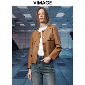 VIMAGE纬漫纪20202冬季新款保暖防风短款绵羊皮外套皮衣V1893404