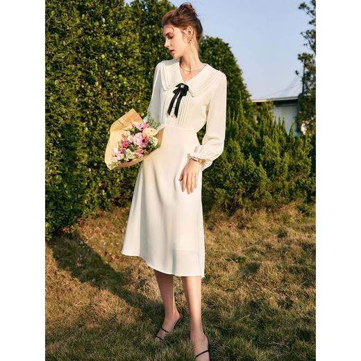 欧芮儿娃娃领连衣裙女夏季2022新款收腰法式蝴蝶结设计感薄款裙子 商品图1