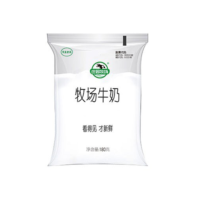 【亚欧超市】庄园透明装牧场奶180ml/袋
