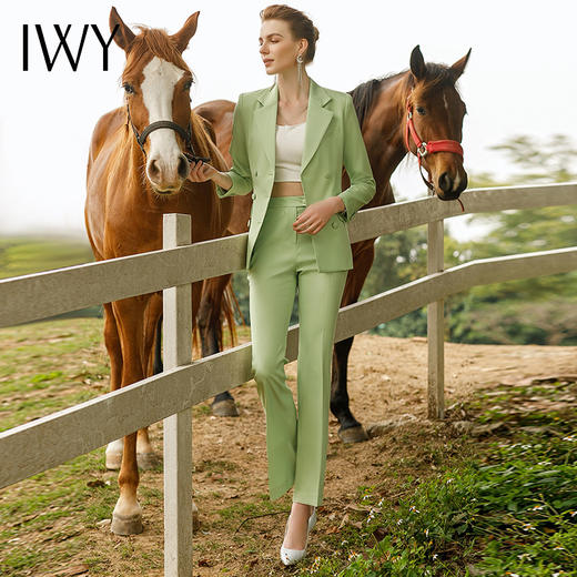 IWY/绿色西装套装女时尚高端职业装美容工作服气质上镜主持人正装221005C1+P3 商品图2